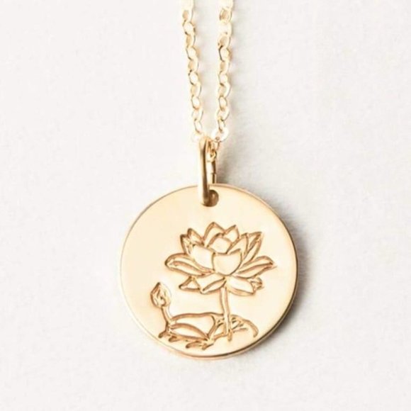 Lotus July Birth Flower Plant Gift Charm Necklace - Picture 6 of 14